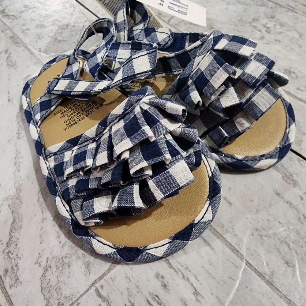 Baby Gap Gingham Checkered Navy Blue & White Kids Sandals Size 4 (12-18 Mo.) NWT - Picture 3 of 10